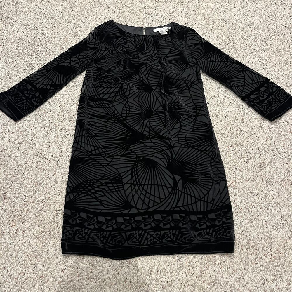 Studio M Velvet Burnout Shift Dress Sz S Black Silk Blend Fairy Grunge Witchy